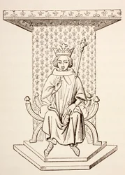 König Ludwig IX. von Frankreich auf seinem Thron mit Lilienmotiv, 1873